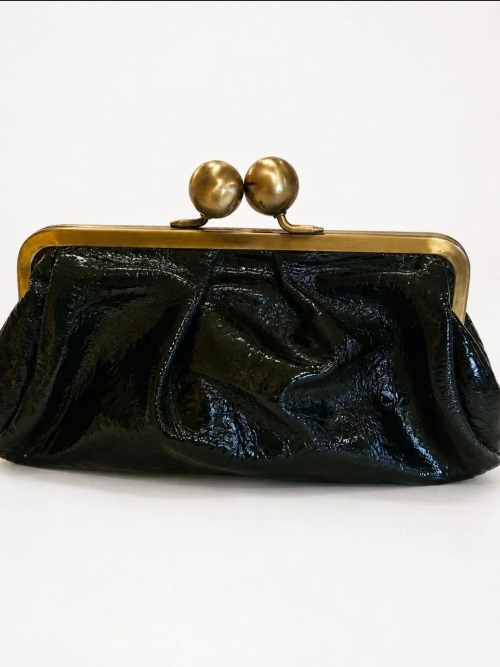 JALDA Dark Forest Green Patent Leather Kiss-Lock Shoulder/Clutch Bag